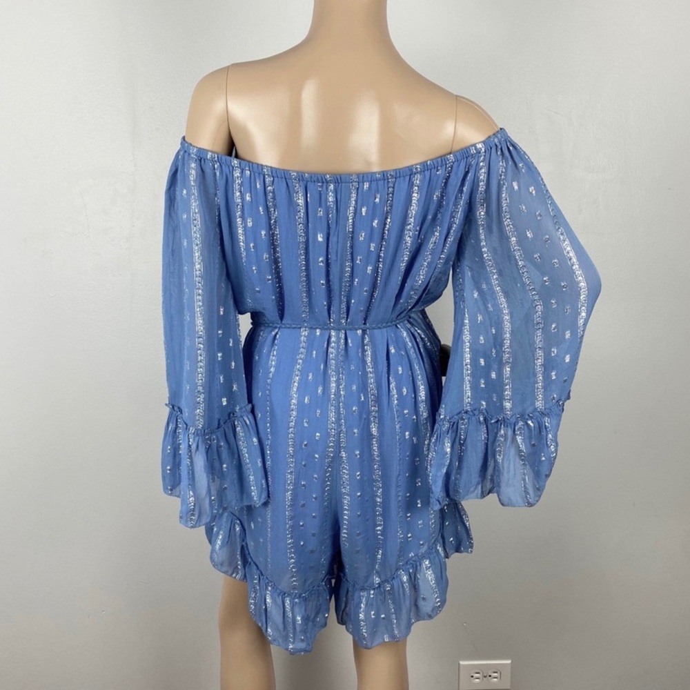 SAYLOR BLUE OFF-THE-SHOULDER ROMPER - Picture 6 of 8